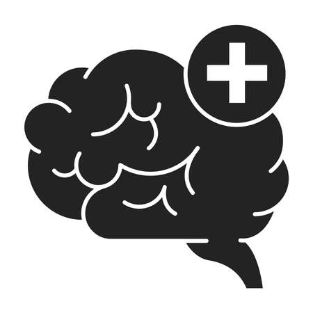 Improving brain activity black glyph icon. Exercising the brain to improve memory, focus, or daily functionality. Pictogram for web page, mobile app, promo. UI UX GUI design element.のイラスト素材
