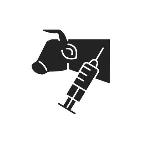 Stem cell biopsy black glyph icon. Involving extraction of sample cells or tissues of cow. Pictogram for web page, mobile app, promo. UI UX GUI design elementのイラスト素材