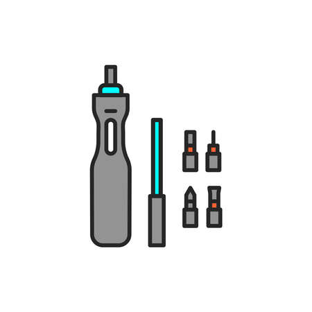 Electric screwdriver color line icon. Pictogram for web page, mobile app, promo. UI UX GUI design element. Editable stroke.のイラスト素材