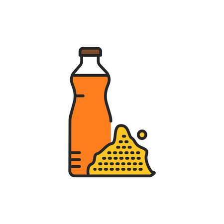 Mustard vegetable oil glass bottle color line icon. Natural, healthy vegetarian food. Pictogram for web page, mobile app, promo. UI UX GUI design element. Editable stroke.のイラスト素材