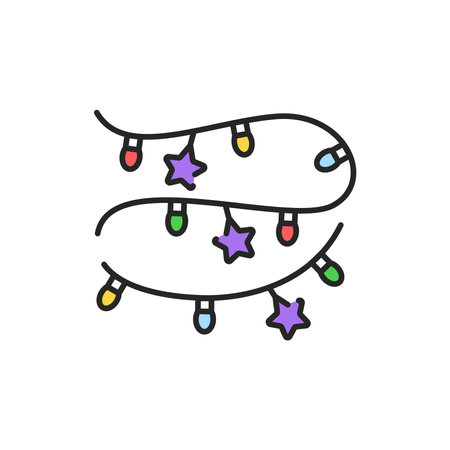 Christmas garland color line icon. Glowing lights. Editable stroke.のイラスト素材