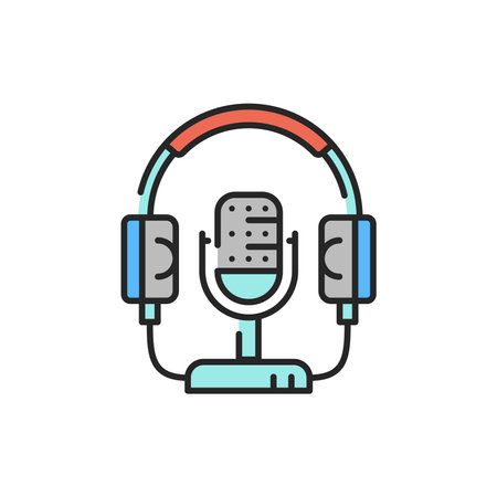 Microphone and headphones color line icon. Podcasting. Editable stroke.のイラスト素材