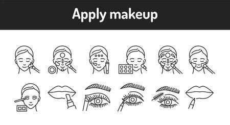 Apply makeup color line icons set. Pictograms for web page, mobile app, promo.のイラスト素材