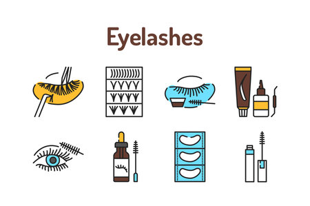 Eyelashes service color line icons set. Pictograms for web page, mobile app, promoのイラスト素材