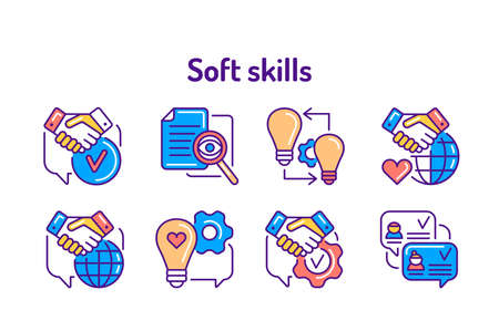 Soft skills color line icons set. Pictograms for web, mobile app, promo. UI UX design elementのイラスト素材