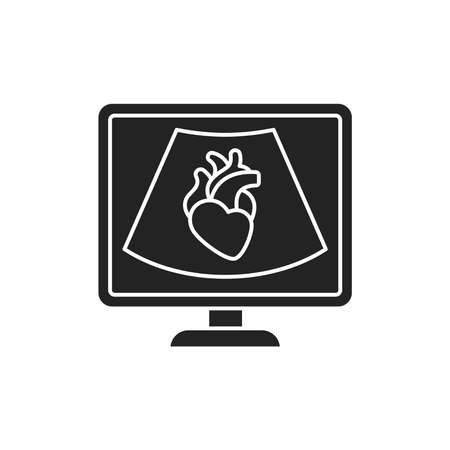 Echocardiogram machine black glyph icon. Medical and scientific concept. Pictogram for web, mobile app, promo. UI UX design elementのイラスト素材
