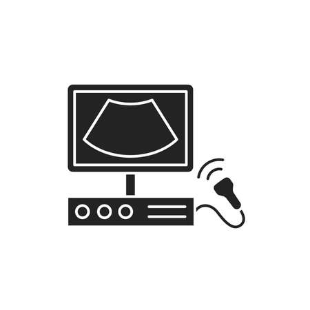 Ultrasonic diagnostic system black glyph icon. Medical and scientific concept. Laboratory diagnostics. Pictogram for web, mobile app, promo. UI UX design elementのイラスト素材