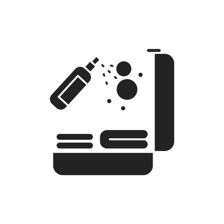 Luggage disinfection black glyph icon. Safe travel. Pictogram for web, mobile app, promo. UI UX design element.のイラスト素材