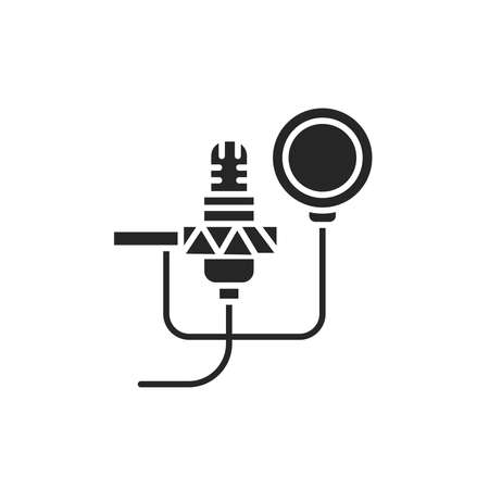 Sound-isolating microphone for sound recording color line icon. Studio microphone with windscreen, noise canceling system. Pictogram for web page, mobile app, promo. Editable stroke.のイラスト素材