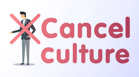 Cancel culture flat vector illustration. Social media censorship as restricting opinions that are offensive or controversial to the public. Public backlash, internet criticism, group shaming, boycott, hate speech, discrimination.のイラスト素材