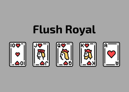 Combination flush royal playing cards olor line icon set. Gambling. Pictograms for web page, mobile app, promo. UI UX GUI design element. Editable stroke.のイラスト素材
