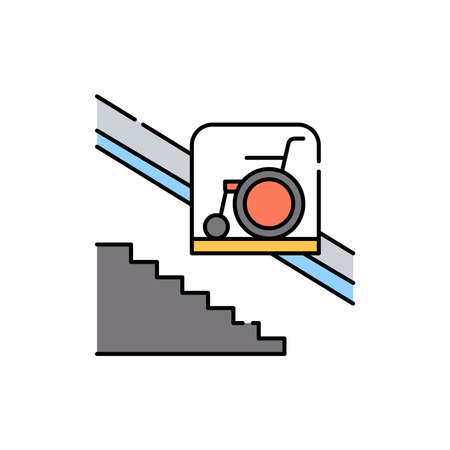 Wheelchair lift color line icon. Disability. Isolated vector element. Outline pictogram for web page, mobile app, promoのイラスト素材