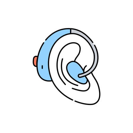 Hearing aid color line icon. Disability. Isolated vector element. Outline pictogram for web page, mobile app, promoのイラスト素材