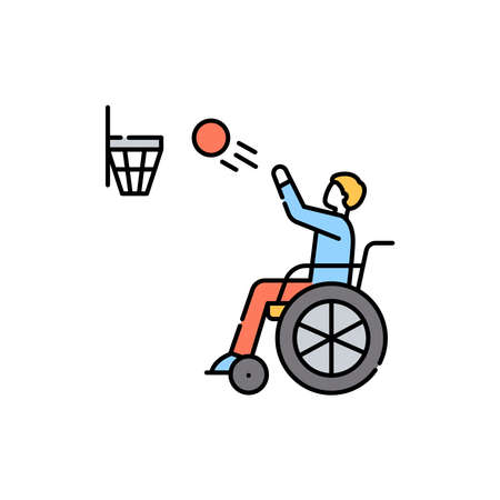 Disabled game basketball color line icon. Disability. Isolated vector element. Outline pictogram for web page, mobile app, promoのイラスト素材