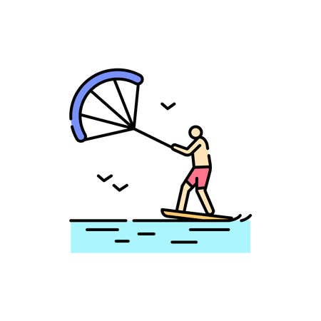 Kitesurfing color line icon. Isolated vector element. Outline pictogram for web page, mobile app, promoのイラスト素材