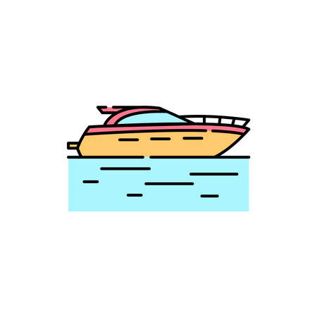 Speedboat color line icon. Isolated vector element. Outline pictogram for web page, mobile app, promoのイラスト素材