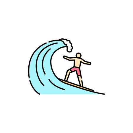 Surfing color line icon. Isolated vector element. Outline pictogram for web page, mobile app, promoのイラスト素材