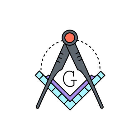 Masonic lodge symbol line icon. Isolated vector element.のイラスト素材