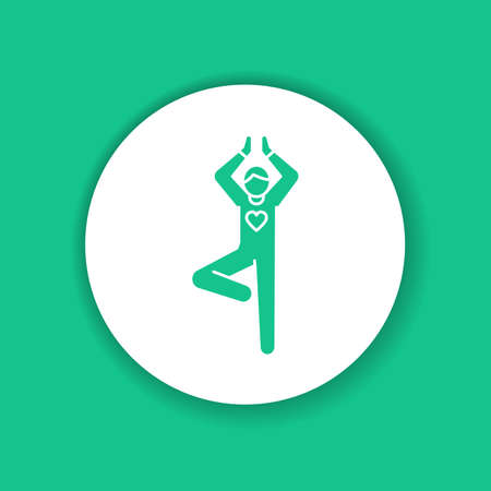 Faceless person stands in tree pose vrikshasana black glyph icon. Yoga pose. Asana. Home leisure. Vector isolated illustration.のイラスト素材
