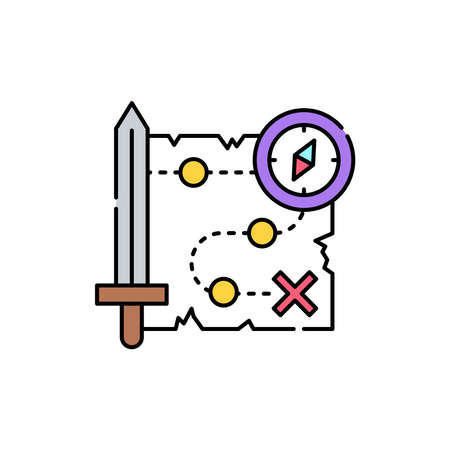 Adventure game olor line icon. Computer games genres. Pictogram for web page, mobile app, promo. UI UX GUI design element. Editable stroke.のイラスト素材