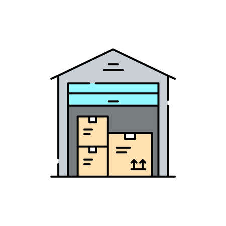 Warehouse with boxes olor line icon. Pictogram for web page, mobile app, promo. UI UX GUI design element. Editable stroke.のイラスト素材