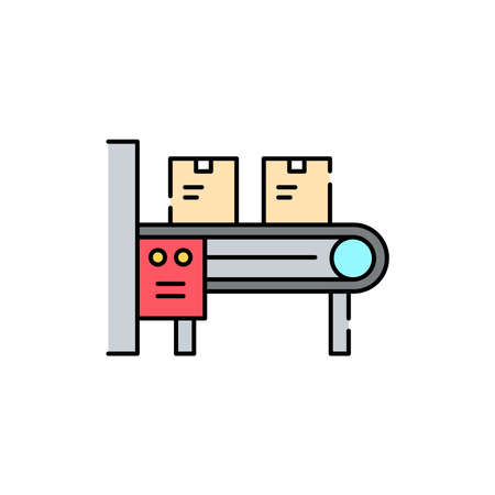 Conveyor with boxes olor line icon. Pictogram for web page, mobile app, promo. UI UX GUI design element. Editable stroke.のイラスト素材