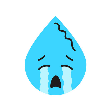 Crying blue character in the shape of a drop color line icon. Mascot of emotions.のイラスト素材
