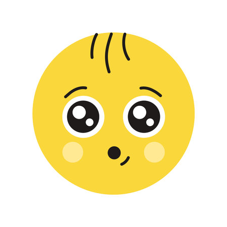 Interested round yellow character color line icon. Mascot of emotions.のイラスト素材