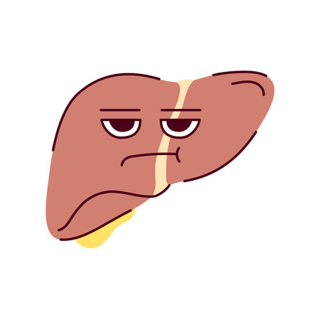 Human organ liver color line icon. Mascot of emotions.のイラスト素材