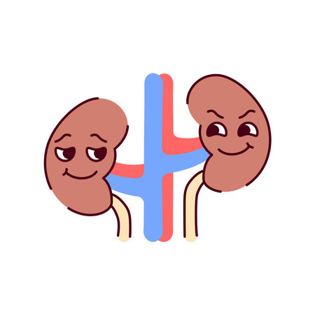 Human organ kidneys color line icon. Mascot of emotions.のイラスト素材