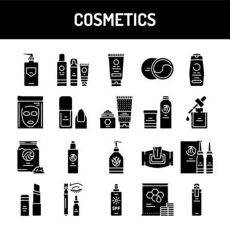 Cosmetics line icons set. Isolated vector element.のイラスト素材