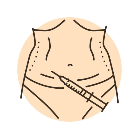Lipolytics in the abdomen color line illustration. Hyaluronic injection.のイラスト素材