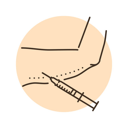 Lipolytics in hand color line illustration. Hyaluronic injection.のイラスト素材