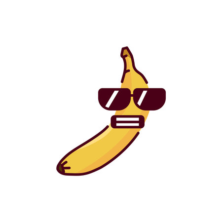 Cool banana color line icon. Mascot of emotionsのイラスト素材
