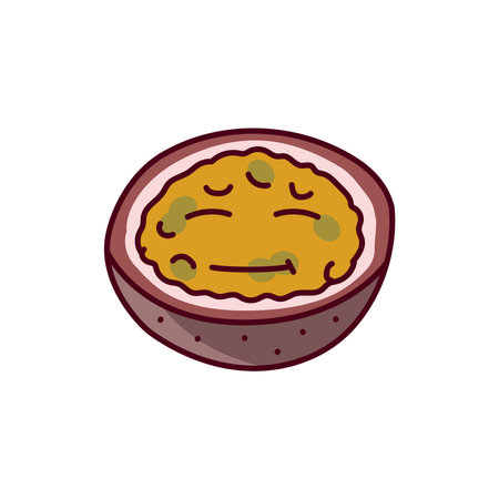 Satisfied passion fruit color line icon. Mascot of emotionsのイラスト素材
