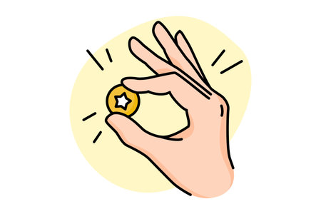 Bonus line color icon. Hand holding loyalty sign.のイラスト素材