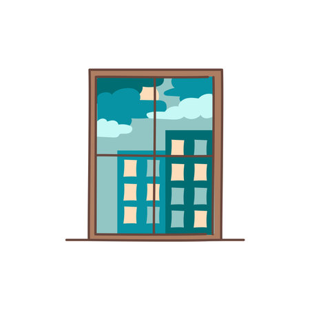 Cloudy night outside the window color line icon. Pictogram for web page, mobile app, promo.のイラスト素材
