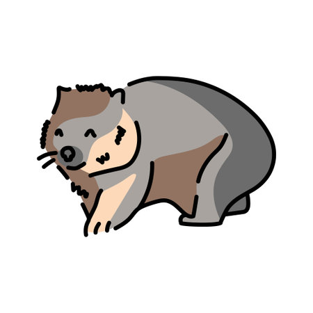 Australian wombat color line illustration. Animals of Australia.