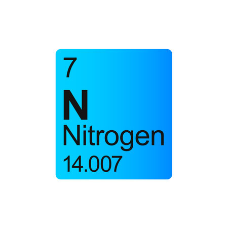 Nitrogen chemical element of Mendeleev Periodic Table on blue background. Colorful vector illustration - shows number, symbol, name and atomic weight.のイラスト素材