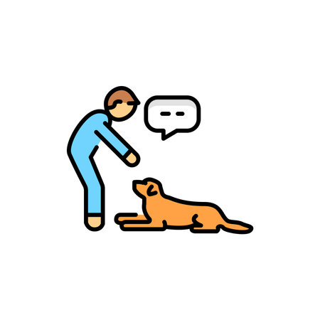 Command to lie down color line icon. Dog training. Animal education.のイラスト素材