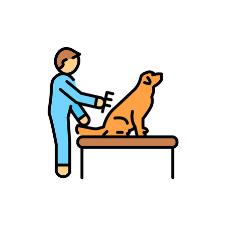 Pet grooming color line icon. Dog training. Animal education.のイラスト素材