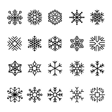 Snowflake color line icons set. Geometric ornament. Festive decoration. Atmospheric ice crystalのイラスト素材