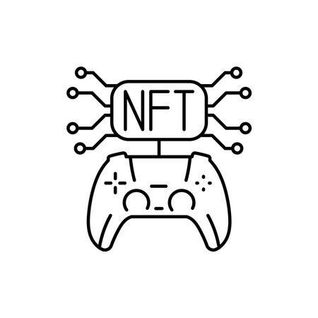 Nft gamefi color line icon. Blockchain technology in digital crypto art. Pictogram for web page.のイラスト素材
