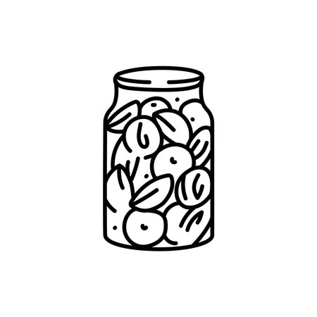 Pickled apricots in a jar color line icon. Homemade canned food.のイラスト素材