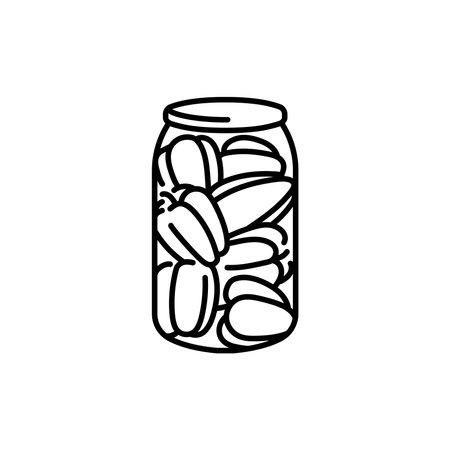Pickled peppers in a jar color line icon. Homemade canned food.のイラスト素材
