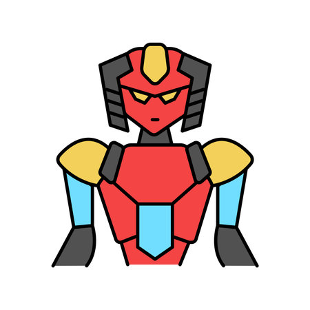 Mecha genre of manga color line icon. Character in anime style. Vector isolated element. Editable stroke.のイラスト素材