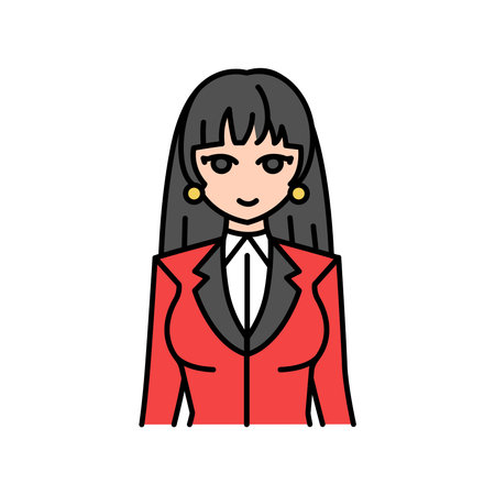 Josei genre of manga color line icon. Character in anime style. Vector isolated element. Editable stroke.のイラスト素材
