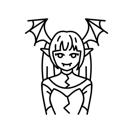 Horror genre of manga color line icon. Character in anime style. Vector isolated element. Editable stroke.のイラスト素材