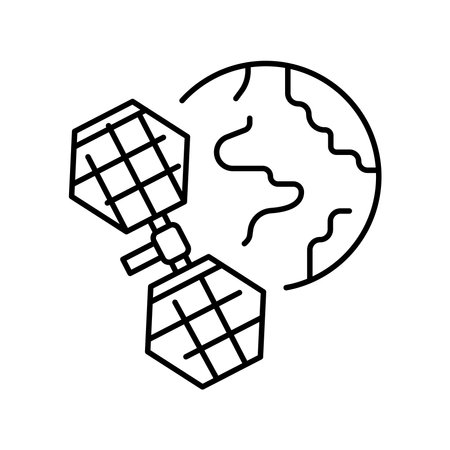 energy production in space  black line icon. Vector isolated element. Editable stroke.のイラスト素材