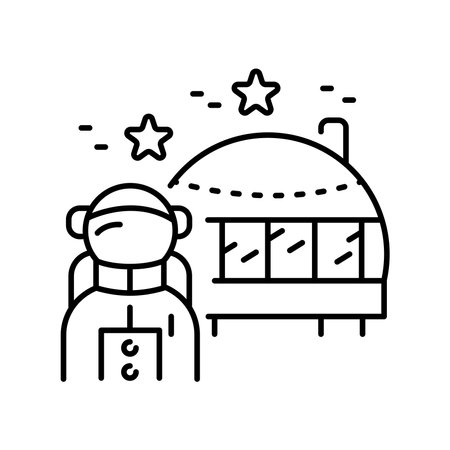 Space colonization black line icon. Vector isolated element. Editable stroke.のイラスト素材